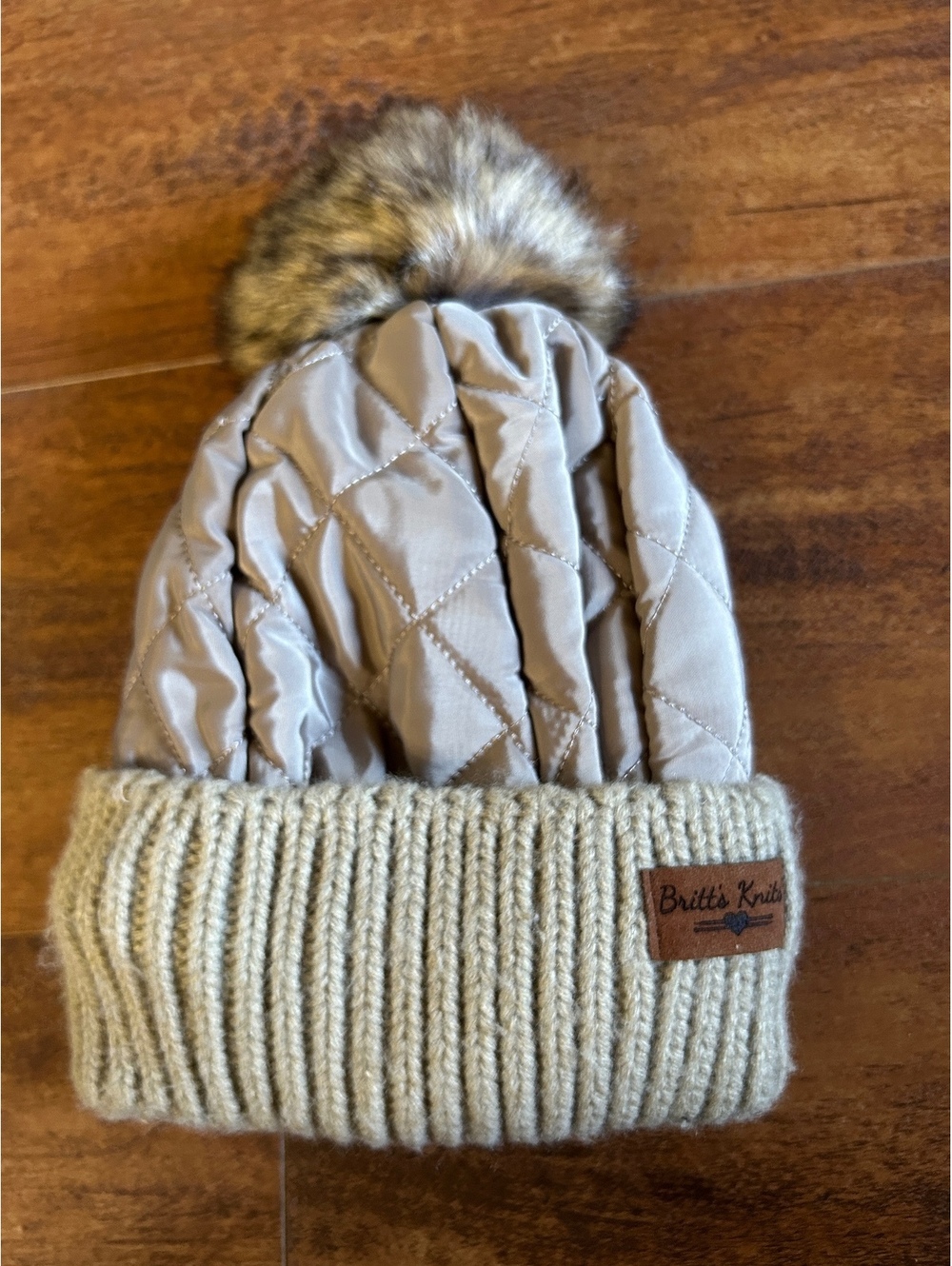 Britt's Knits Quilted Knit Beanie with Faux Fur Pom Pom